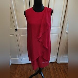 4/$19 Red Chiffon Sleeveless Dress with Asymmetrical Ruffle sz 4 Summer Wedding